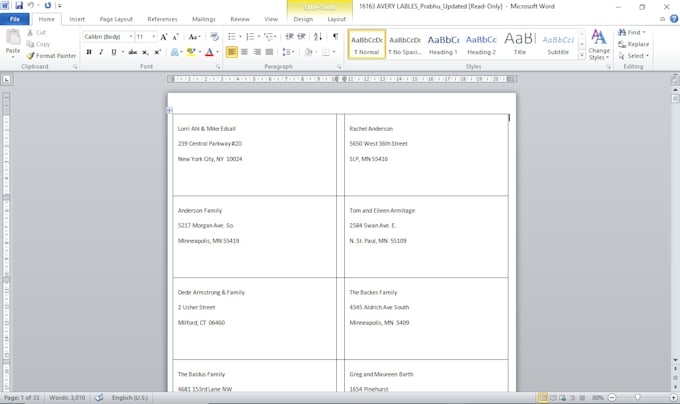do mail merge, for letters using avery labels