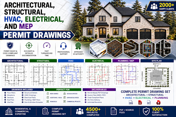 create 2d floor plans, architectural, structural and mep permit drawings