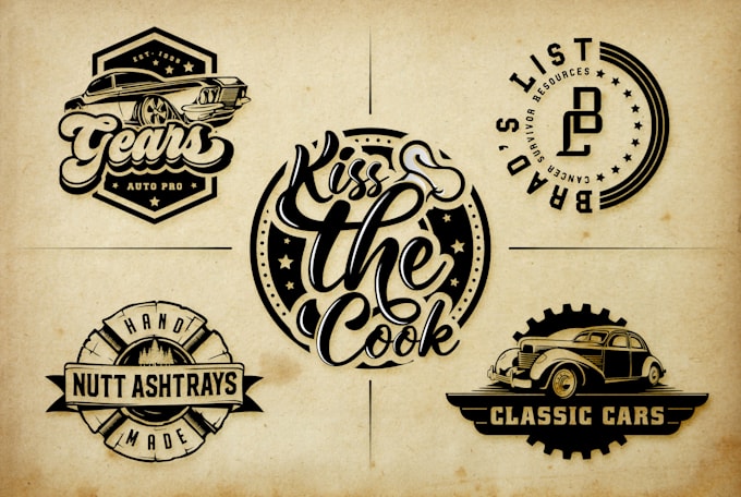 design amazing vintage retro hand drawn logo and badge