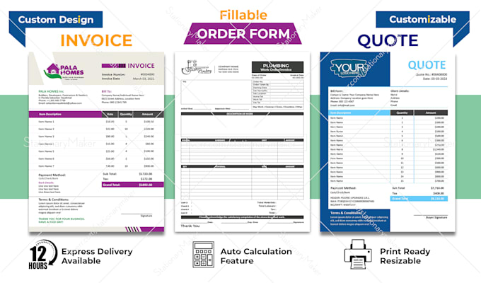 do invoice, quote, invoice design, quote design, or order form