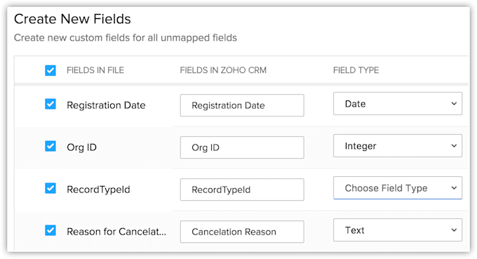 import your data to zoho CRM modules
