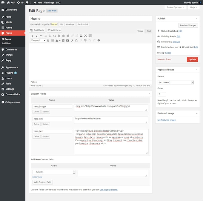 wordpress advance custom filed configuration and customization