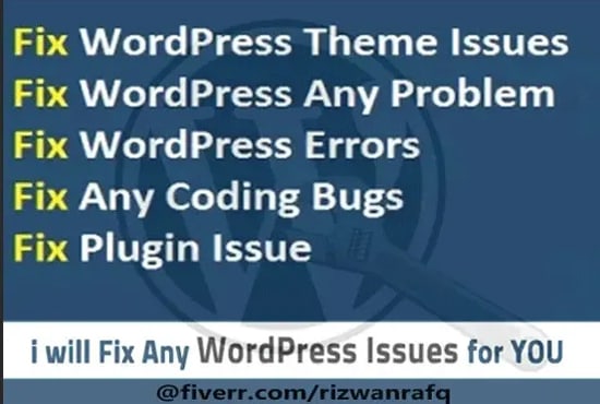 fix or resolve any wordpress error, issues, problem, or bug