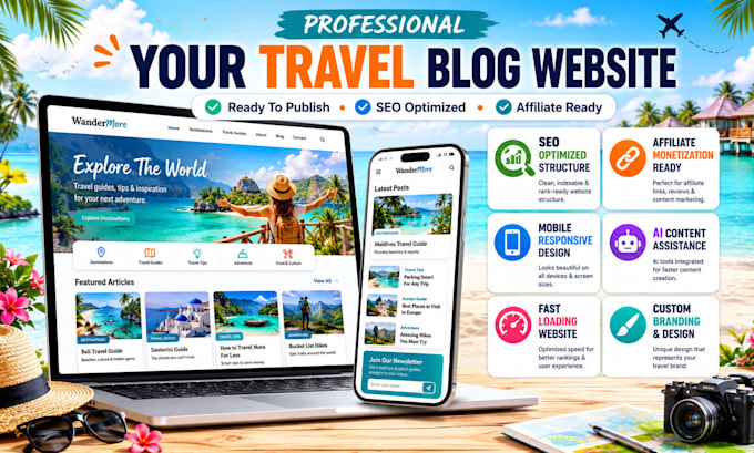 create travel affiliate blog or travel agency website for passive income