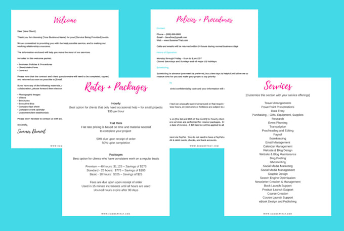 Provide a virtual assistant contract and welcome packet by Itssummermae