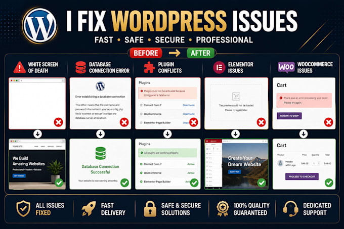 fix wordpress bugs, errors, and critical website issues