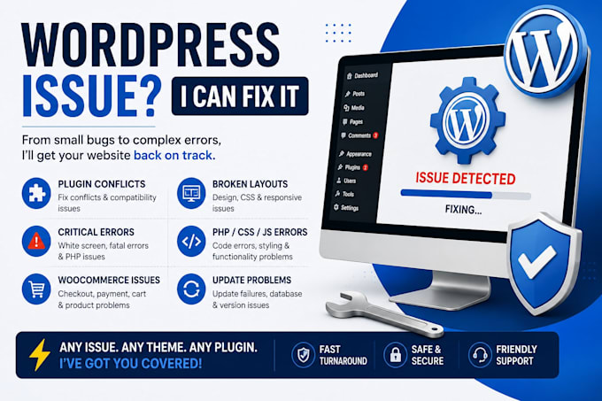 fix wordpress bugs, errors, issues, any plugin conflicts