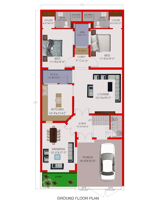 make architectural floor plan or working drawing in cad