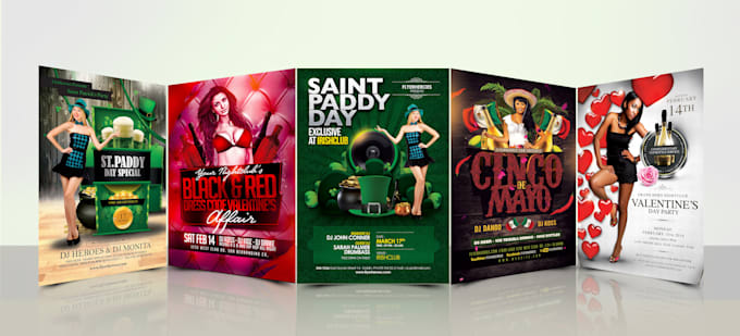 do flyer for valentine, st patricks day and cinco de mayo