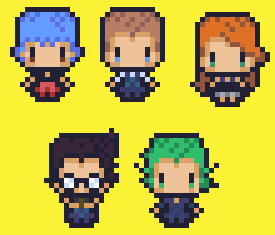 do a cute pixel art of you and four friends