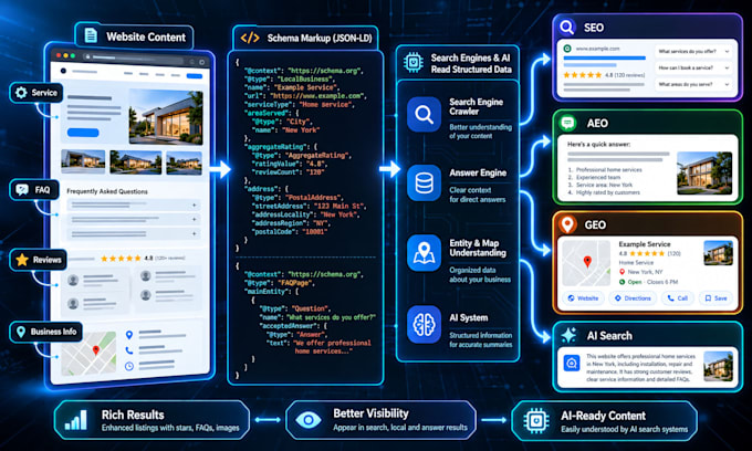add schema markup for SEO aeo GEO and ai search