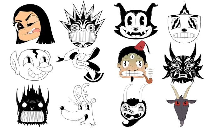 draw a character face like a 30s cartoon or cuphead