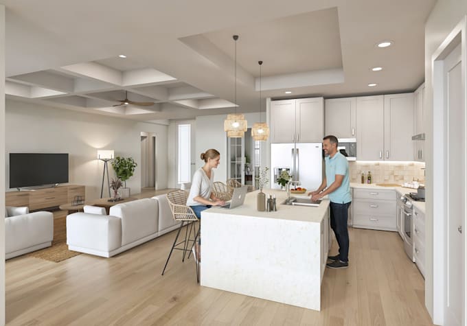 create expert level photorealistic 3d interior renders