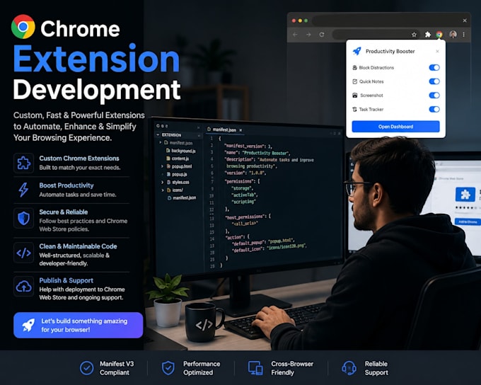 develop custom chrome extensions for automation, productivity