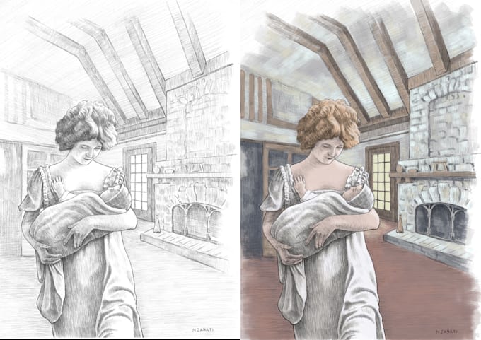 draw pencil illustrations vintage style