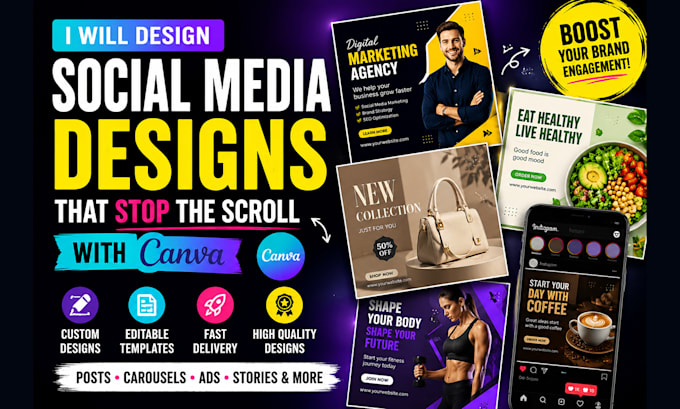 design marketing postcard, ads, flyers and editable canva templates