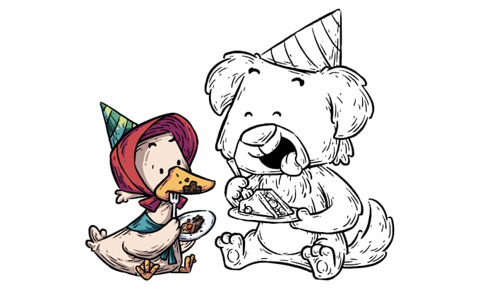 draw line art illustration for children