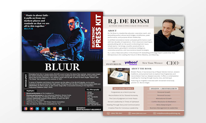 design dj artist epk, press kit, media kit or speaker, author one sheet