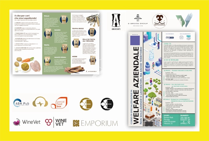 grafica di volantini, poster, loghi, layout, pattern e altro