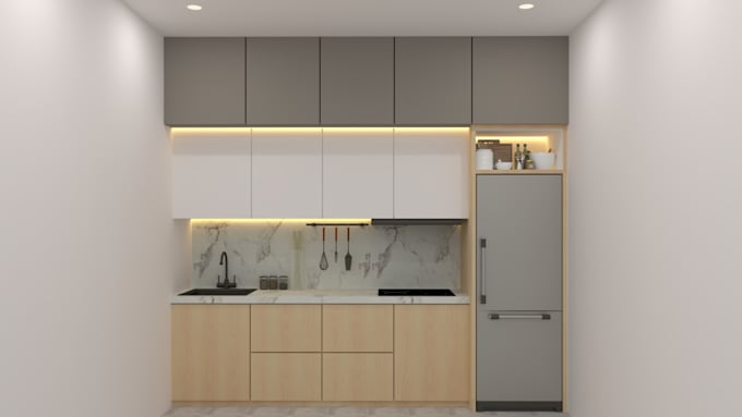 design and render realistic modern kitchen and cabinetry