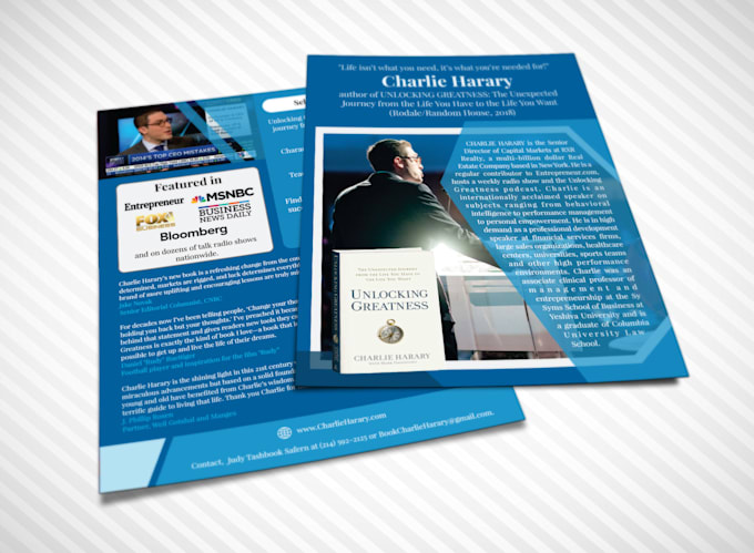 design professional media kit, one sheet, or speaker sheet