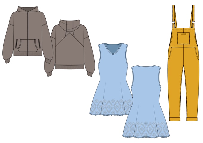 create professional technical illustration,fashion flat, cad