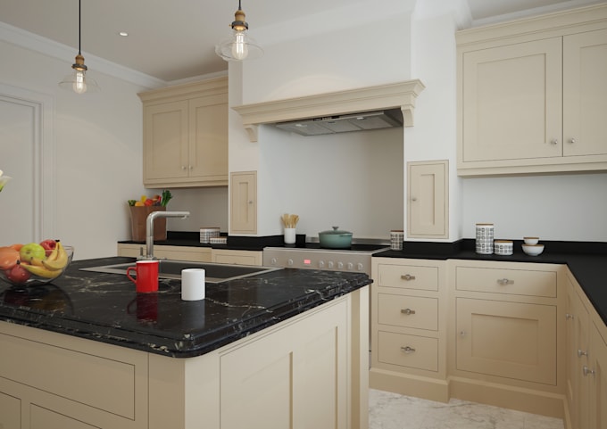 3d model render custom kitchen interior design in 3ds max