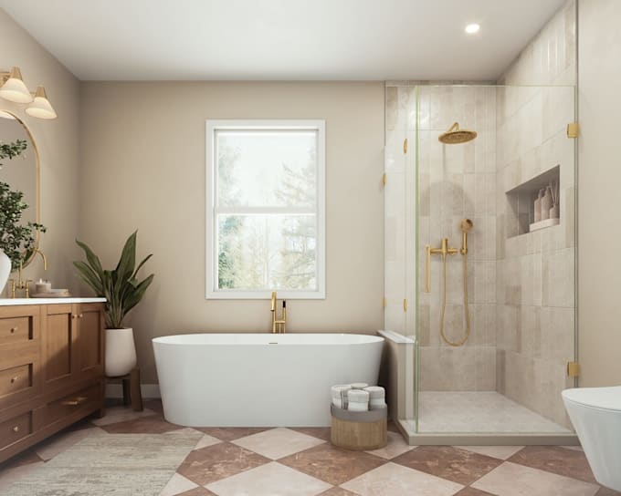 do kitchen bathroom design with photorealistic 3d rendering