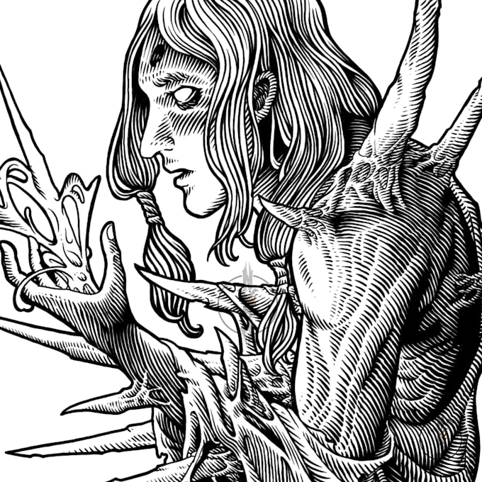 make hand drawn illustration with engraving or woodcut style