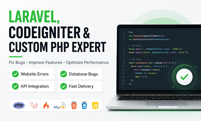 fix PHP, laravel, codeigniter bugs and website errors