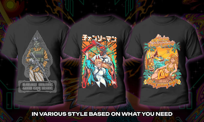 draw unique anime military dark skull t shirt design