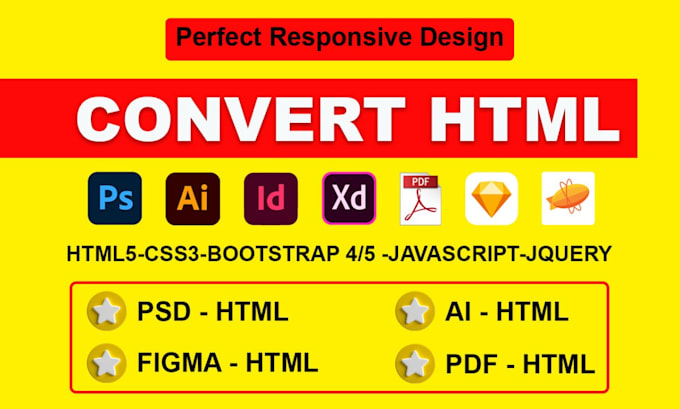 convert figma, PSD and xd to HTML, CSS responsive templates
