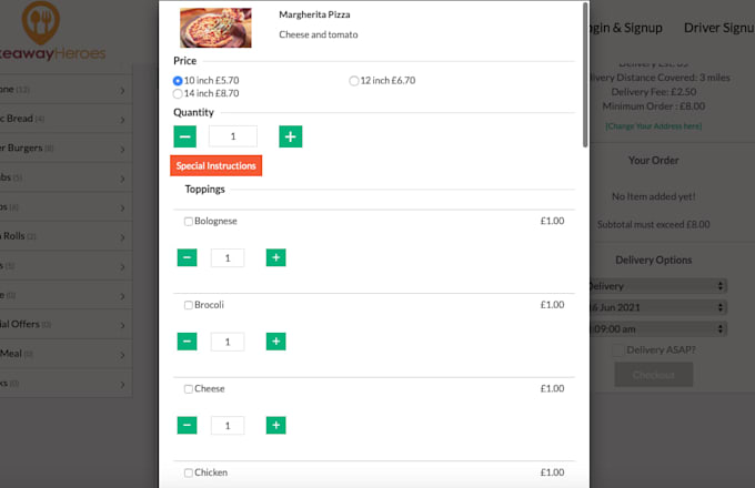 make karenderia addons accept price by size