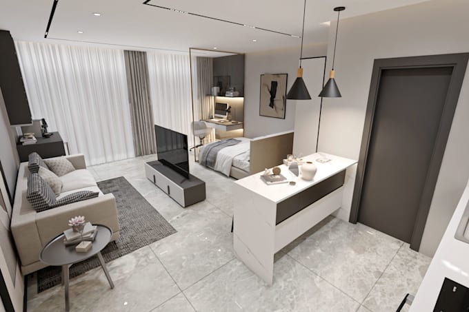 do 3d interior design, realistic 3d rendering for apartment or room