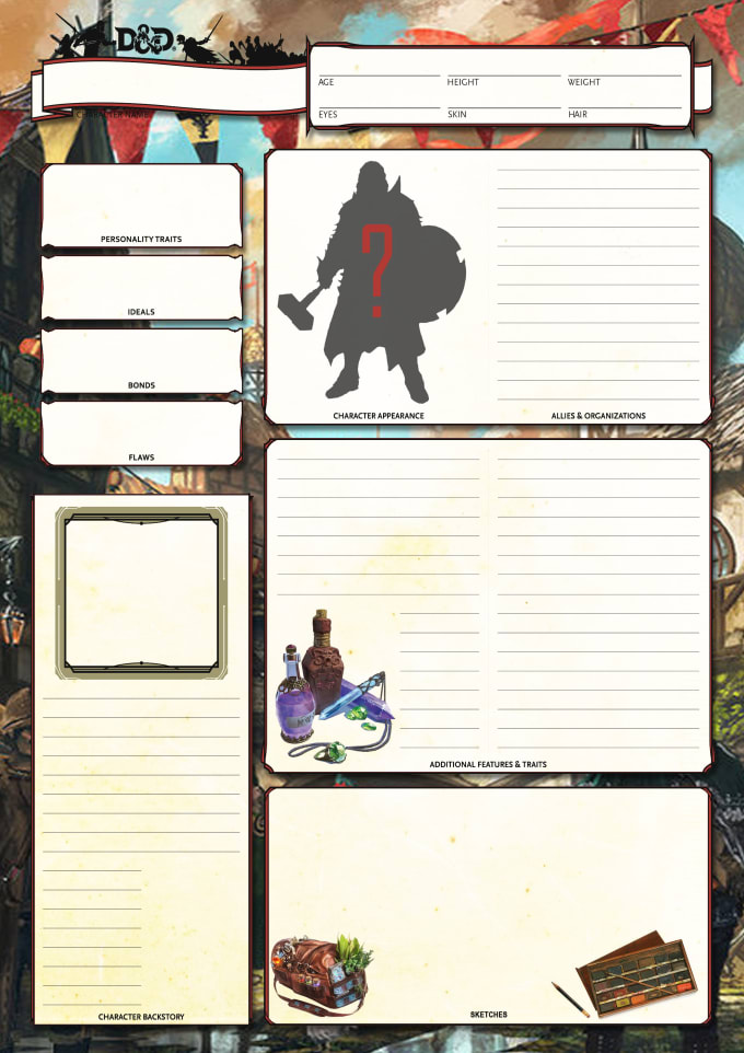 create a 5e dnd character sheet for your character by