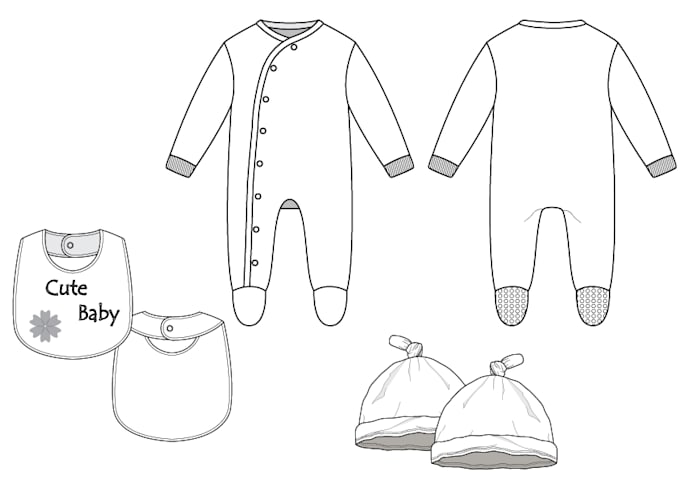 draw technical fashion illustration for baby clothing items