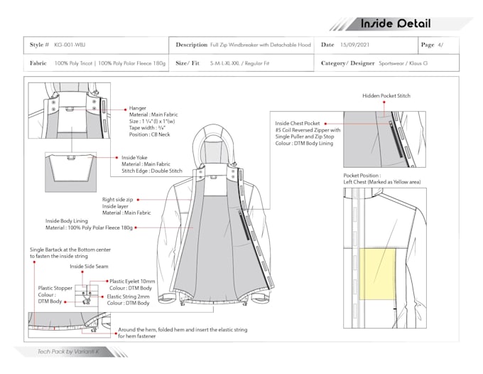 create garment tech pack for menswear and womenswear