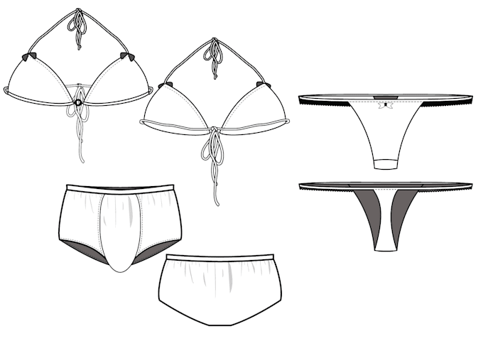 illustrate fashion technical drawing for intimates