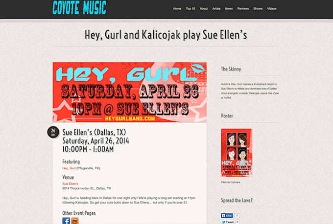 promote your upcoming tour on coyote music website