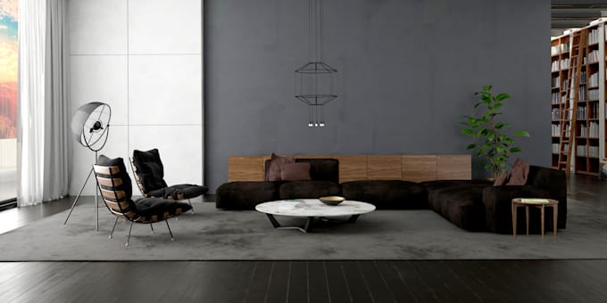 do design and photorealistic rendering of your livingroom