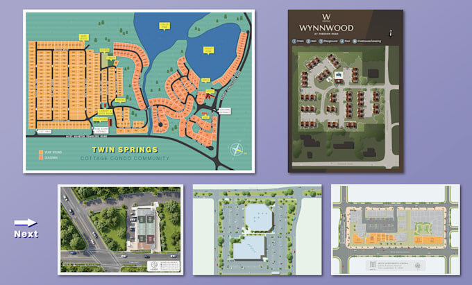 render architectural or real estate site map master plan in 2d, 3d