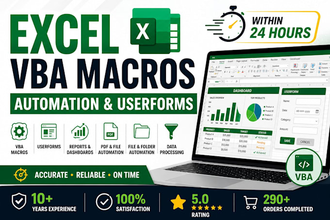 create excel vba macros, automation and userforms