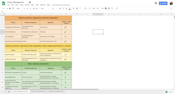 organise and format google sheets