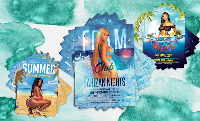 design sumer, beach, pool party flyers