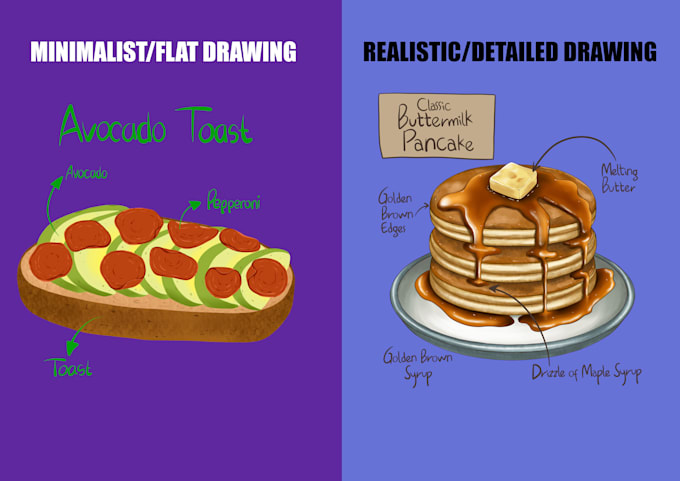 draw realistic food illustrations for menu or branding