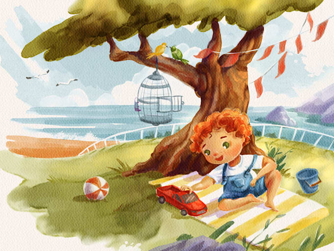 draw a childrens book in watercolor technique