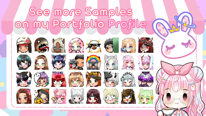 create custom cute chibi twitch emotes for your stream in 24h delivery