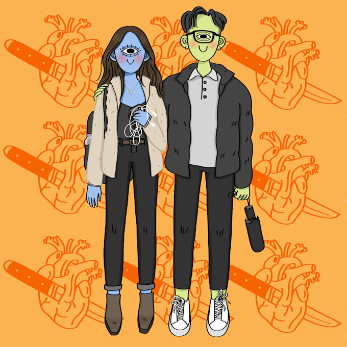 illustrate couple or family into cute ghouls