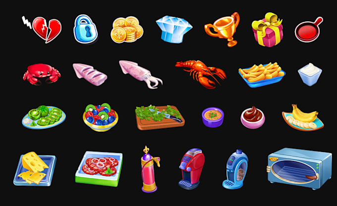 design unique game UI icons, buttons and assets