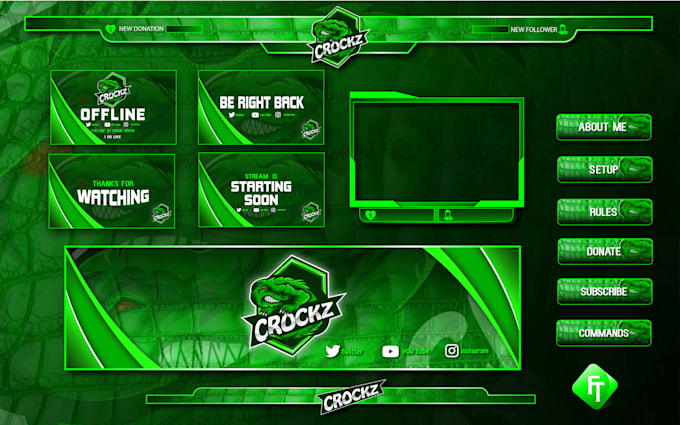 do awesome twitch overlay, screens, panels, logo for your stream
